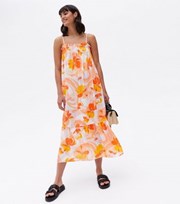 New Look Orange Floral Tiered Strappy Midi Dress